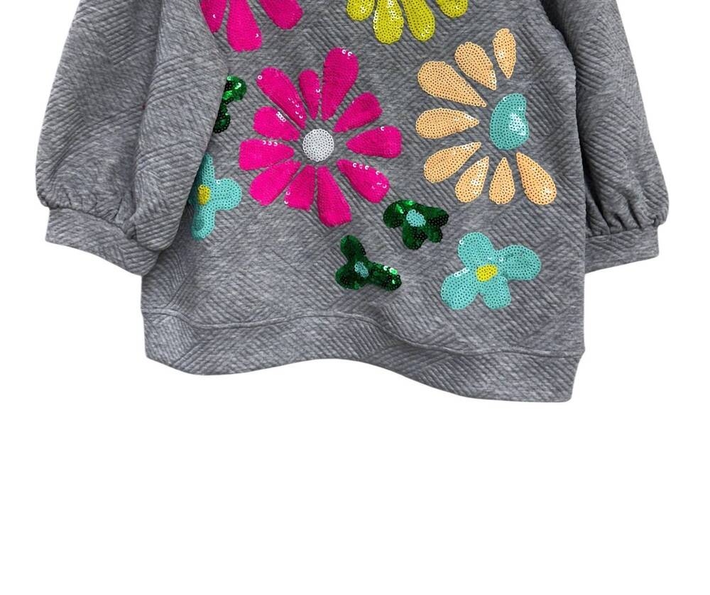 NEW SEE AND BE SEEN women's flower sweatshirt in gray with sequin flowers